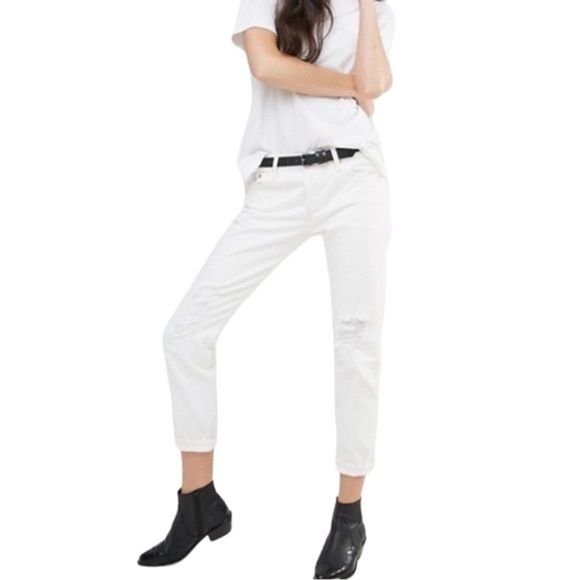 LEVI'S 501 Original Fit White Distressed Straight Leg Jeans - Picture 3 of 15